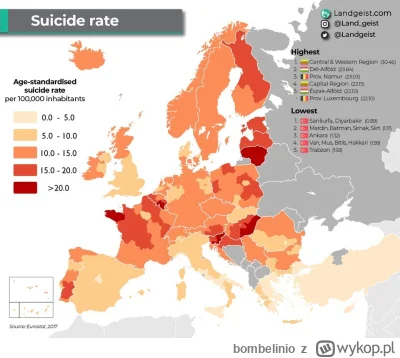 bombelinio - Mapa autorstwa @landgeist pokazuje wskaźniki samobójstw w  Europie. Ciek...