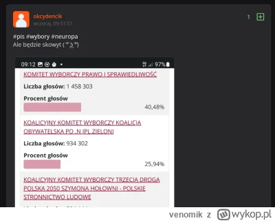 venomik - Wspaniałe były to wybory, nie zapomnę ich nigdy.
Wstałem rano, blisko 41% d...