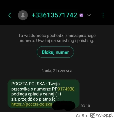 Ar_0 - Czyżby pula polskich numerów się wyczerpała?

#phishing #oszustwo