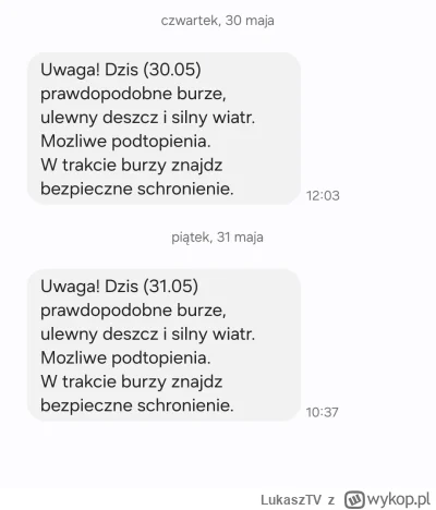 LukaszTV - Już nie pamiętam kiedy była Burza gdy przychodził alert rcb. Nie ma alertu...