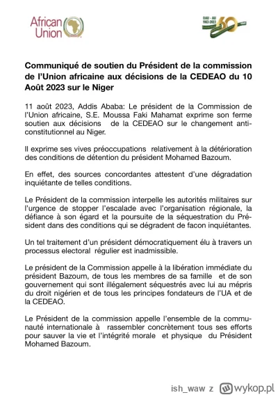 ish_waw - Unis Afrykańska poparła stanowisko ECOWAS ws. Nigru, czyli interwencję zbro...