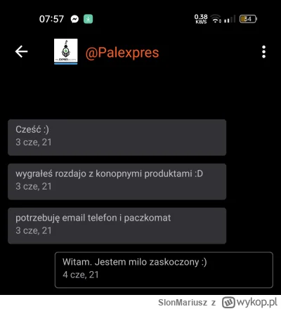 SlonMariusz - Kiedyś udało mi się wygrać #rozdajo na wykopie. Pozdrawiam @Palexpres