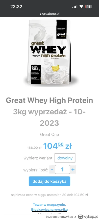 bezsensutenwykop - Czy ktoś z was testował to białko? 3kg za 104 zł wydaje się być sp...
