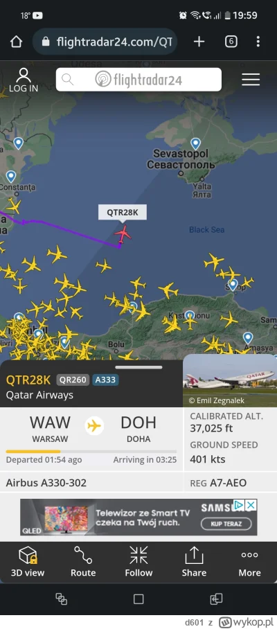 d601 - mamy chyba porwanie samolotu z Polski do Kataru. Zawrócił nad morzem czarnym i...