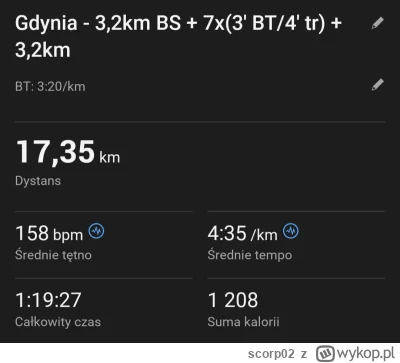 scorp02 - 52 006,94 - 17,35 = 51 989,59

Dzisiejszy bydlaczek.
3,2km BS + 7x(3 minut...