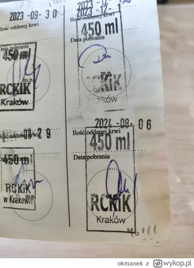 okmanek - 57 005 - 450 = 56 555
Data donacji - 06.08.2024
Rodzaj donacji - krew pełna...