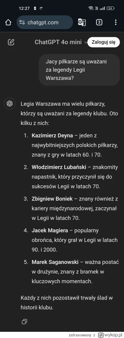 zafrasowany - #chatgpt No i elegancko, Zbyszek Boniek legenda Legii, Lubański też, al...