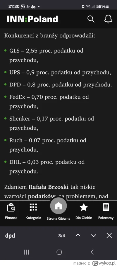 madero - Przypomnienie: DPD płaci jedynie 0,8 podatku od przychodu