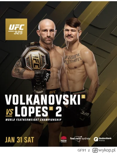 GF91 - #ufc #mmuga 
31 stycznia 2026 UFC325

Alexander Volkanovski vs Diego Lopes 2 
...