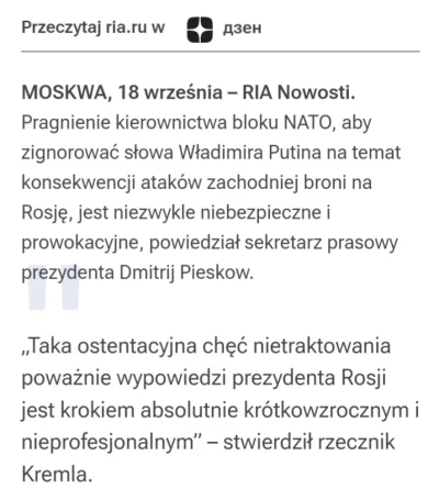 JPRW - Pieskow się obraził, że NATO nie potraktowało poważnie gróźb kremlowskiej małp...