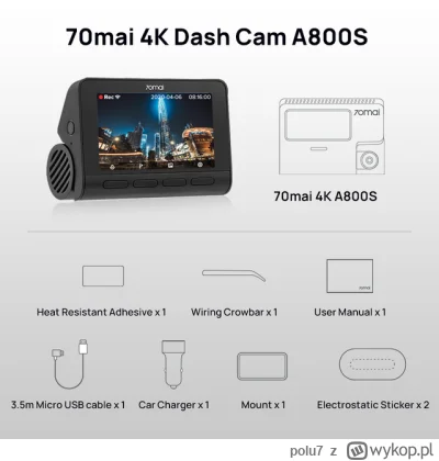 polu7 - Wysyłka z Polski.

[EU-PL] 70mai Smart Dash Cam 4K A800
Cena: 105.37$ (465 zł...