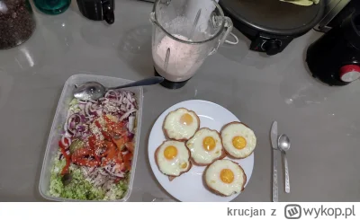 krucjan - Wczorajszy posiłek:
Jajka pieczone w szynce z serem, warzywa, szejk z orzec...