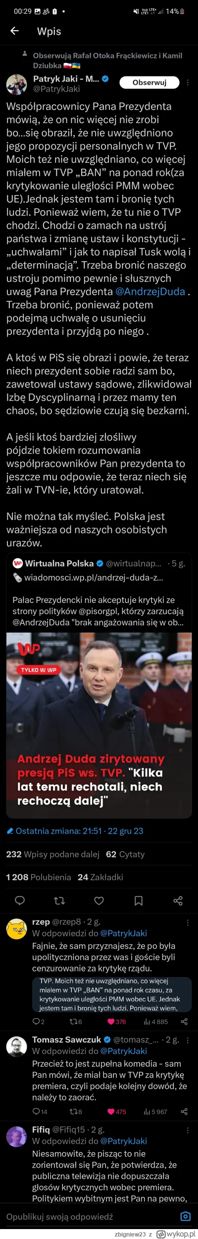 zbigniew23 - Patryk Jaki sam, przyznaje ze miał BANA w TVP za krytyke rządu Morawieck...