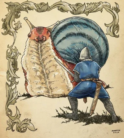wfyokyga - Czy giga ślimaki były w średniowieczu, ale rycerze wszystkie zabili na śmi...