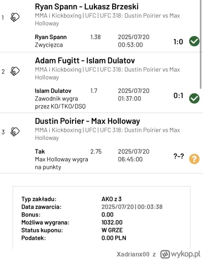 Xadrianx00 - #ufc Dzięki Błogosławiony . Postawiło się x2 <3