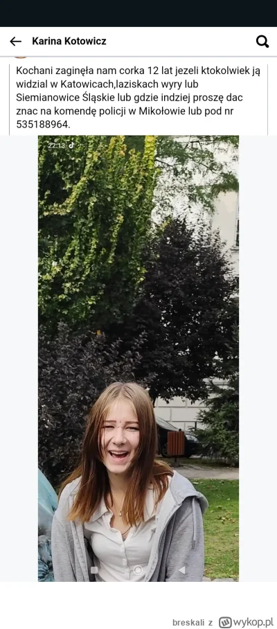 breskali - Zaginęło dziecko.
Może ktoś widział?
#csiwykop #katowice #zaginieni
P.S. g...