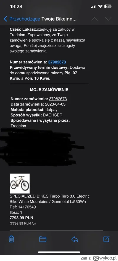 Zulf - #rowery #prawo #bikeinn

Wczoraj na bikeinn.com kupilem rower. Przyszlo potwie...