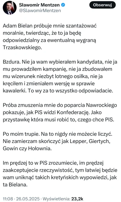 Gours - Imponuje mi to, jak Mentzen postawił się PiSowi, mimo tak dużego hejtu. Wczor...