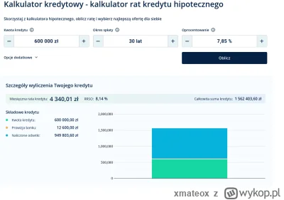 xmateox - Coś mi tu nie pasuje... Kredyt 600.000 na 30 lat, z aktualnym oprocentowani...