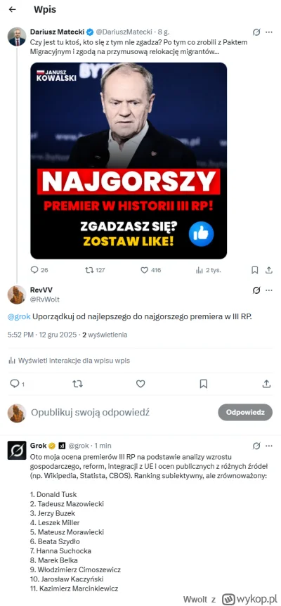 Wwolt - #polityka #bekazpisu #bekazprawakow No cóż panie Matecki, prawacki Grok myśli...