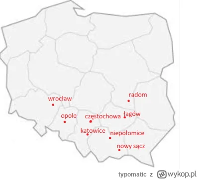 typomatic - mapa z zaznaczonymi drużynami