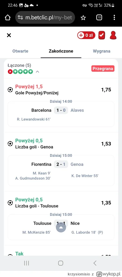 krzysiomisio - @bart88uk: mam podobnie, dziś np brakło gola w meczu barcy