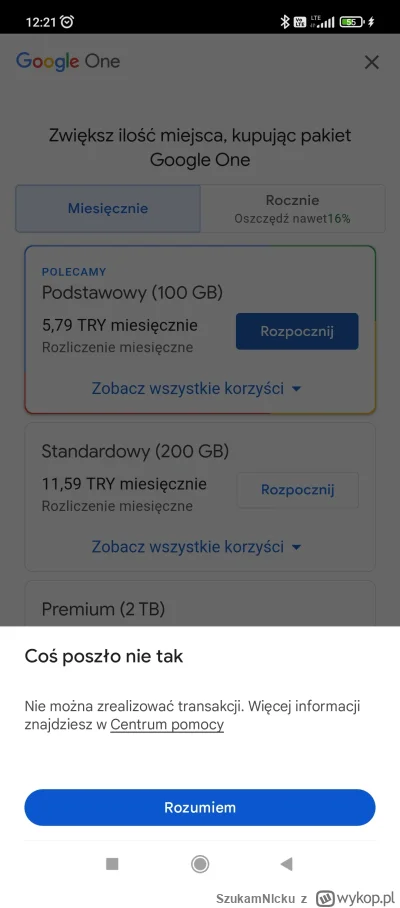 SzukamNlcku - Mirki coś się zesrało i nie mogę kupić miejsca na dysku Google, miał kt...