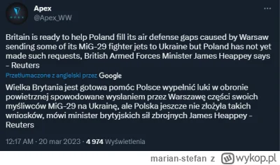 marian-stefan - >Wielka Brytania jest gotowa pomóc Polsce wypełnić luki w obronie pow...