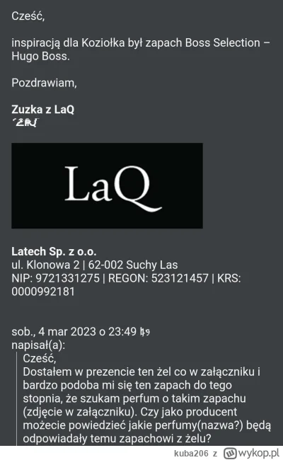 kuba206 - @kuba206 odpisali mi na maila z firmy laq i podali mi czym się inspirowali....