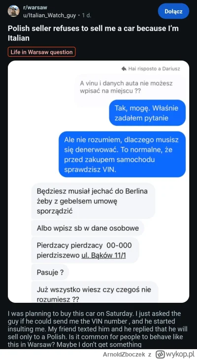 ArnoldZboczek - Włoch mieszkający w Warszawie trafił na Janusza-handlarza, który chci...