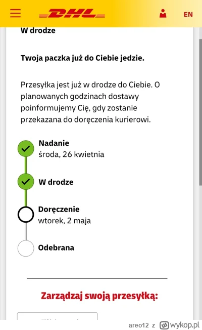 areo12 - Co sie dzieje ostatnio z dhl ? paczka ma do przebycia 350km... #dhl #kurier ...