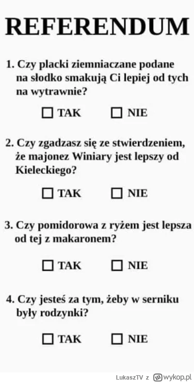 LukaszTV - Jak ktoś nie brał karty do referendum to robię leak pytań ( ͡º ͜ʖ͡º)

#wyb...