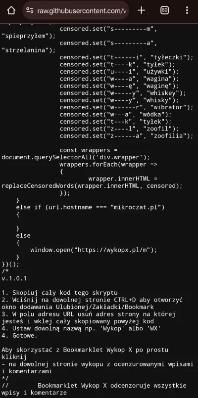 WykopX - @Richtig_Piwosz Musisz w adresie URL wkleić CAŁOŚĆ skryptu od pierwszej lini...