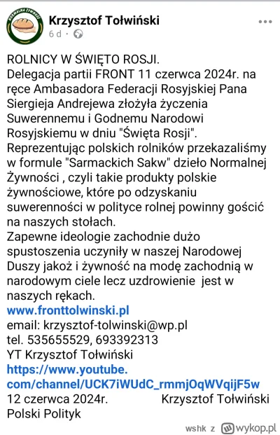 wshk - Krzysztof Tołwiński z partii (zarejestrowanej) FRONT składa hołd ambasadorowi ...