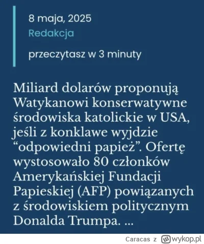 Caracas - Konserwatywne środowiska katolickie z USA, powiązane z politycznym otoczeni...