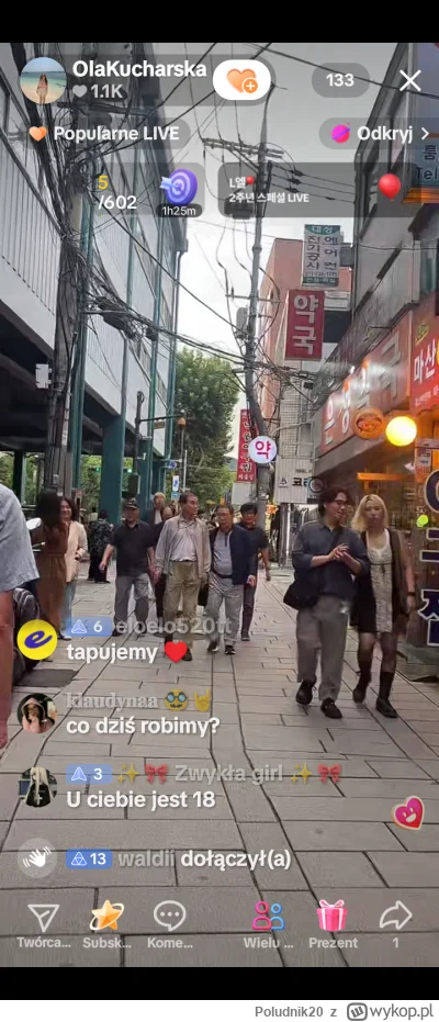 Poludnik20 - Teraz, na żywo, live. Polka oprowadza po Seulu, Korea Płd. Teraz idziemy...