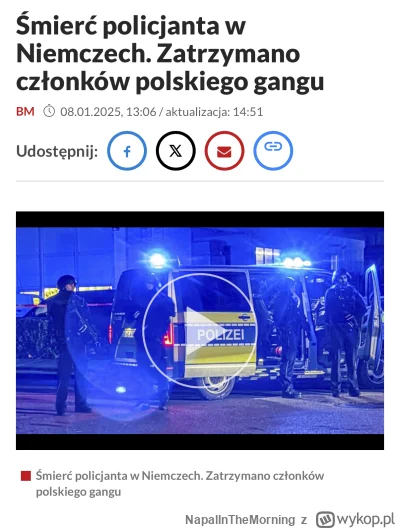 NapalInTheMorning - Gang imigrantów zabija policjanta w Niemczech. Czekam aż prawicą ...