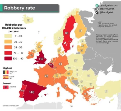 Fipaj - Skala kradzieży w Europie.
#Mapy #mapporn #statystyki #ciekawostki
