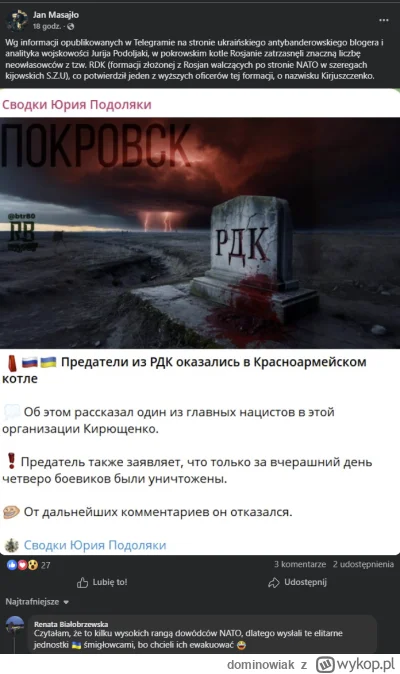 dominowiak - #wojna #ukraina #rosja 
Oni tam już chyba zlikwidowali więcej oficerów N...