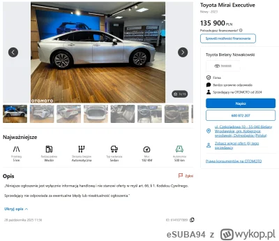 eSUBA94 - jak tam fani wodoru? czemu nie kupujecie? 1/3 ceny za nowy, tańszy niż zła ...