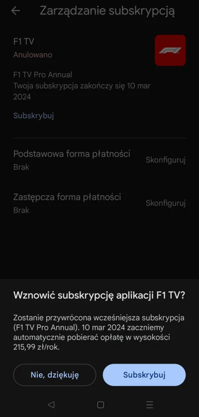 JednaRenkaJedenKaleka - Niby jest ta zniżka na F1TV za 51 euro ale na telefonie przed...