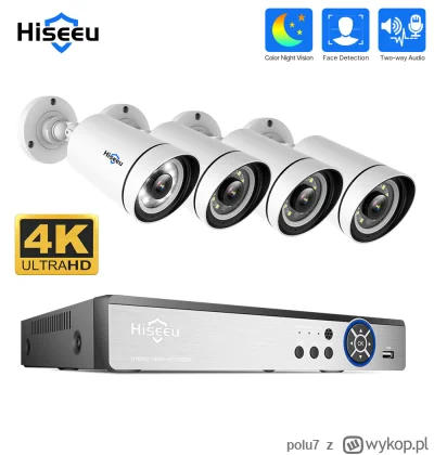 polu7 - Hiseeu 4K UHD 4CH 8MP PoE Security Camera Kit w cenie 219.99$ (869.63 zł) | N...