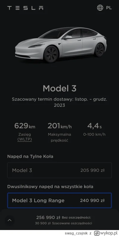 swag_czajnik - Rozważam zakup nowej Tesli 3 LR (podstawowa wersja, z dodatków to tylk...