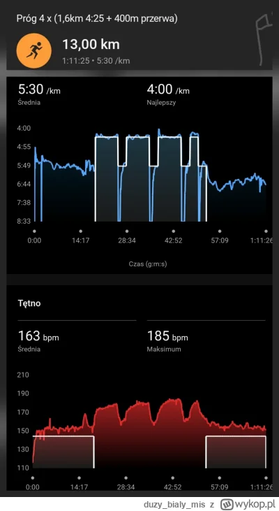 duzybialymis - 22 841,75 - 13,00 = 22 828,75

Dzisiaj postanowiłem pobiegać progowo- ...