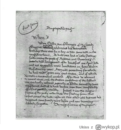 Ukiss - Oryginalna pierwsza strona Władcy Pierścieni zapisana przez J.R.R. Tolkiena w...