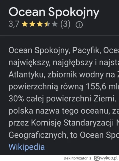 Deklitoryzator - Wiecie, że Ocean Spokojny ma ocenę na Googlach? (╯°□°）╯︵ ┻━┻

#cieka...