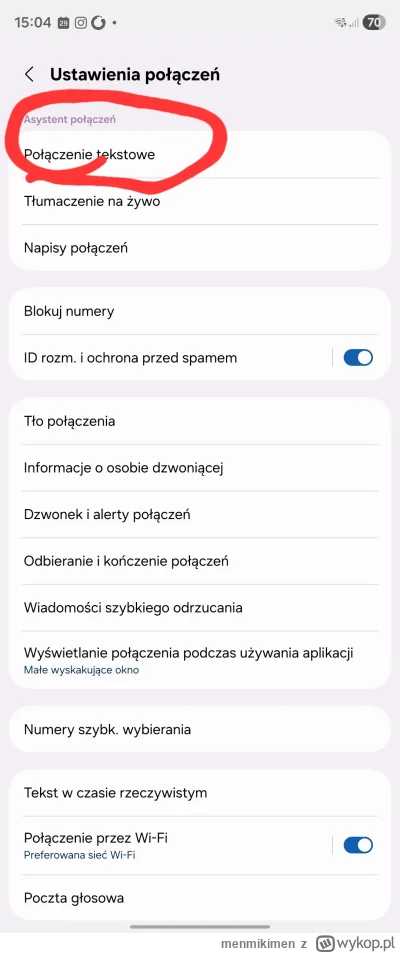 menmikimen - @henkgreen
W Samsungowej aplikacji do telefonu w ustawieniach