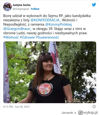 Jarusek - Nie bez powodu Justyna Socha szur nad szurem będzie kandydować z listy Konf...