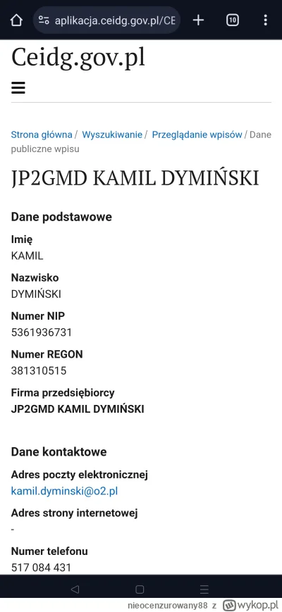 nieocenzurowany88 - Poproszę nazwę pana firmy...

#ceidg #firma #2137