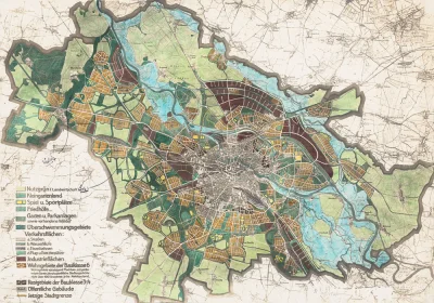 grafika_historyczna - Plan miejski Wrocławia z 1927 roku z terenami zalewowymi. Mapa ...